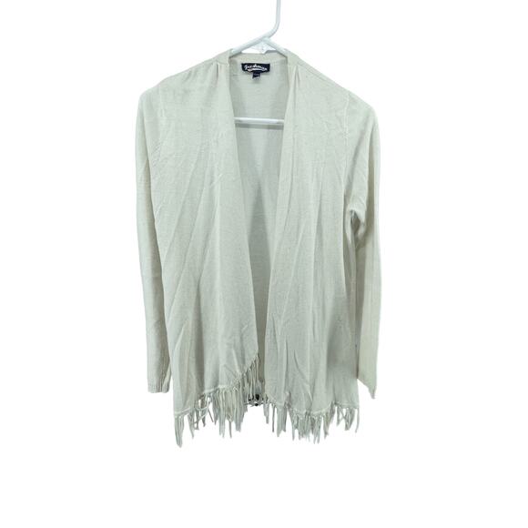 Freshman White Open Front Fringed Cardigan Sweater Women's Size Large 12/14 - Picture 1 of 6